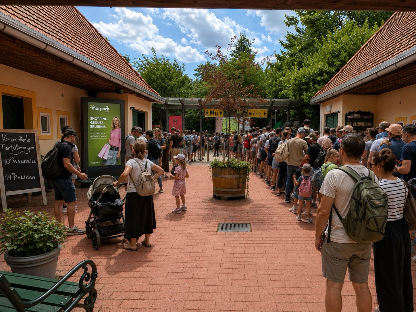 ScreenFleet Digital-Signage-Stele im Kassabereich von Tierpark Herberstein