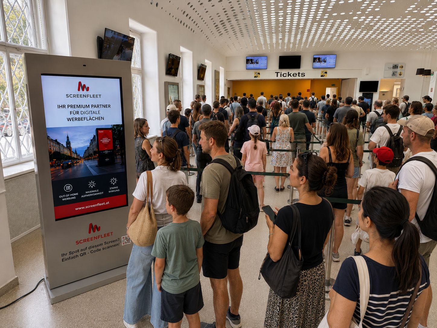 ScreenFleet Digital-Signage-Stele im Kassabereich von Schloss Schönbrunn Wien